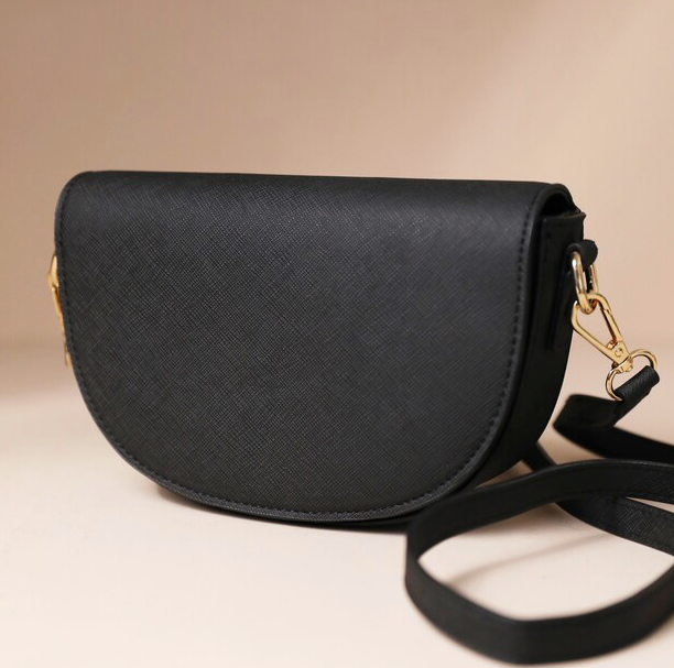 Vegan Leather Half Moon Crossbody- Black