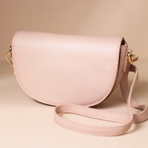 Vegan Leather Half Moon Crossbody- Pink