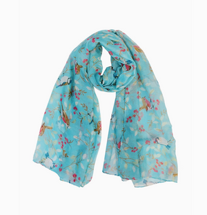 Bird Print Scarf Sky Blue