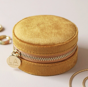 Mustard Round Velvet Jewellery Case