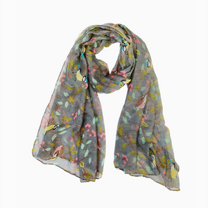 Bird Print Scarf Gray