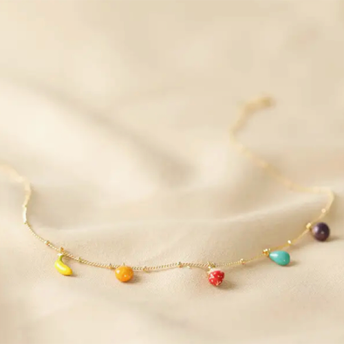 Enamel Fruit Charm Necklace