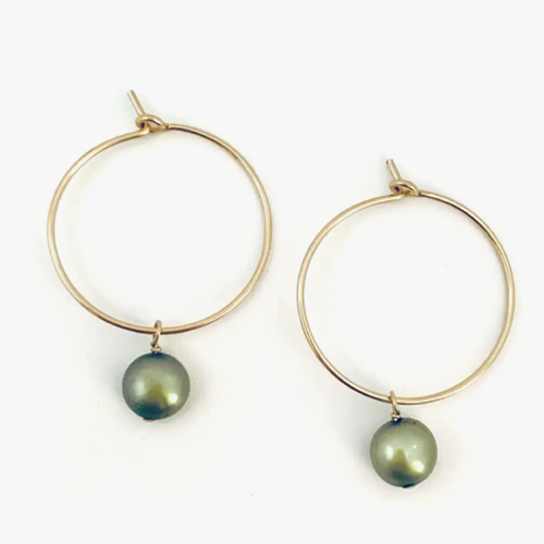 Perla Tiny Hoop Boucle d'Oreille Perle Olive