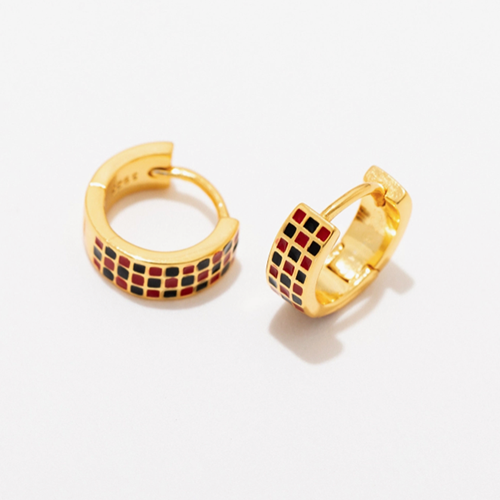 Larissa Loden 18K Checker Huggie Hoops