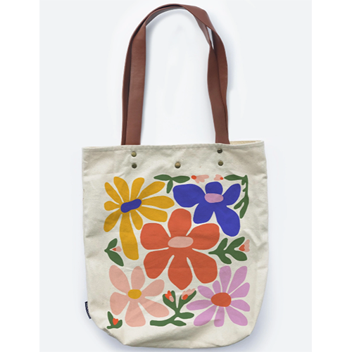 Primary Blooms Canvas & Vegan Leather Tote